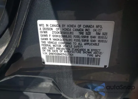 2007 Acura Mdx Technology Package z USA, uszkodzony, nr VIN 2HNYD28417H537101